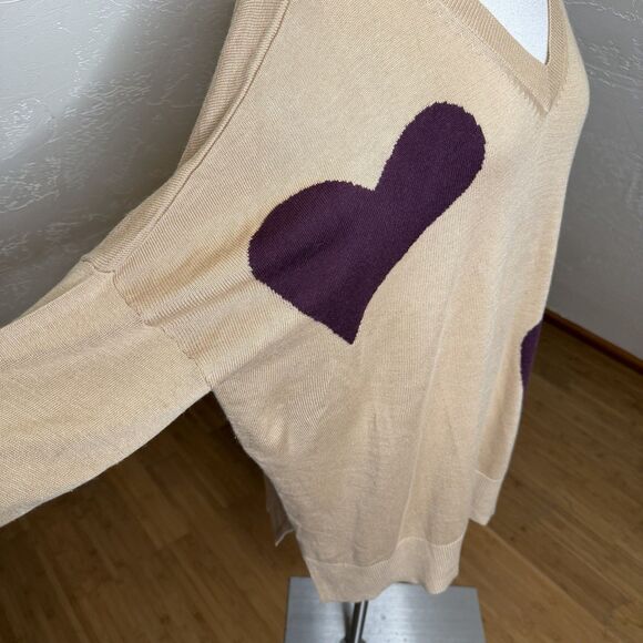 Laurie Felt V Neck Sweater Womens XL Tan Heart Print Cashmere Blend Preppy - Picture 8 of 11